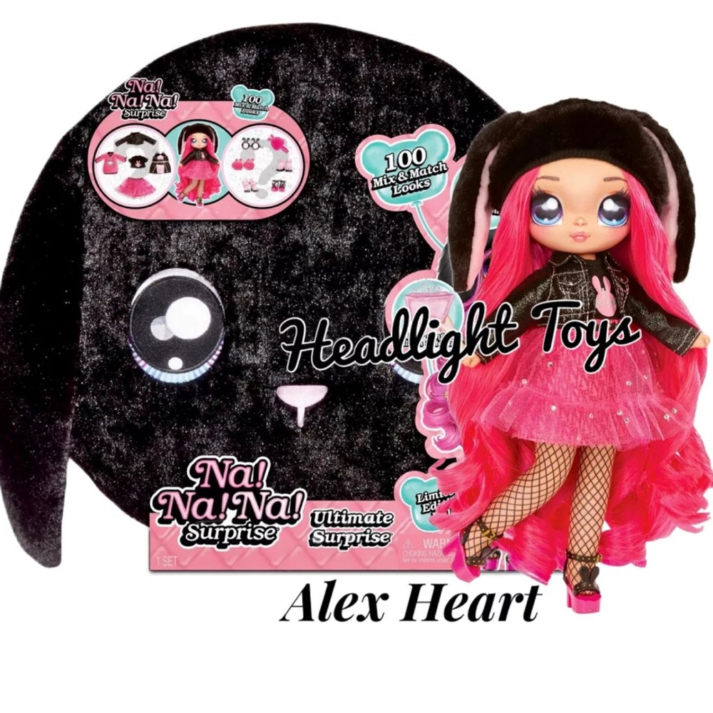 Na Na Na Ultimate Surprise Black Bunny Alex Heart Teen Fashion Doll Giant Pom